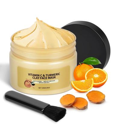 Masque d'argile au Curcuma et La Vitamine C Masque Nettoyant en Profondeur Mas-que Visage au Curcuma Am liore Les Points Noirs l'acn Les Taches Brunes Unifie le Teint 120G