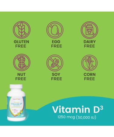 Uniquely Natural Vitamin D3 50 000 IU 125mcg Capsules - 120 Organic Weekly Supplements Non-GMO Gluten Free Pills For Strong Bones Teeth Immune Support - Made in USA - Buy Online on GoSupps.com