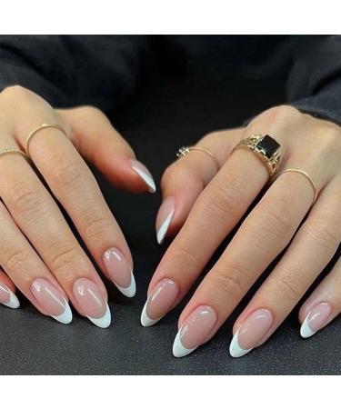 Foccna White Fake Nails Tips Almond Press on Nails Women's French False Nails White Medium Glossy Daily Wear Artificail Nails for Nail Art Manicure Decoration 24pcs White Almond Nails