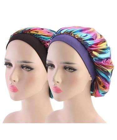 Girls Satin Sleep Bonnets for Curly Hair | Colorful Black+Purple Kids Night Caps - Buy Online on GoSupps.com
