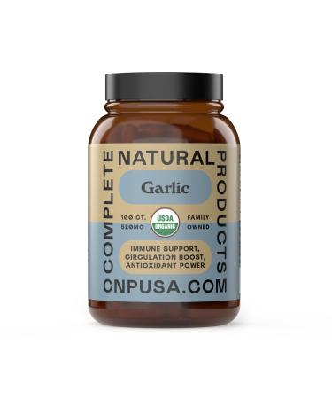 Complete Natural Products Organic Garlic Capsules - 520mg Capsules 100 Count Vegetarian Pills Supplement, Garlic Powder Capsules & Extract