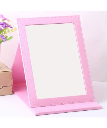 Mouyor Portable Folding Vanity Mirror with Adjustable PU Leather Stand - Pink | Desktop Makeup Mirror - Buy Online on GoSupps.com