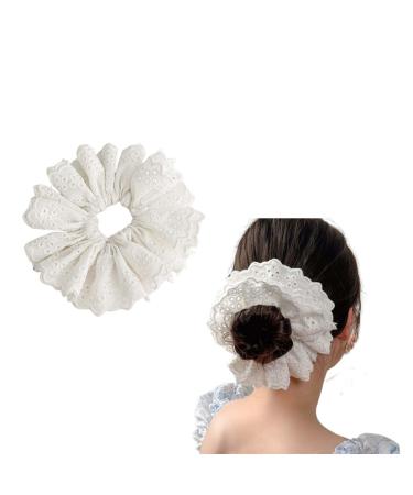 Dinghaole White Lace Scrunchies for Women - Large Hair Bands Soft Ties - Ponytail Holders for Thick Hair - Lolita Accessories for Girls - Bulk Scrunchie(white)