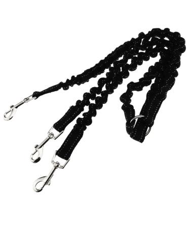 3-part dog leash prevents knotting and tangling with elastic band black ...