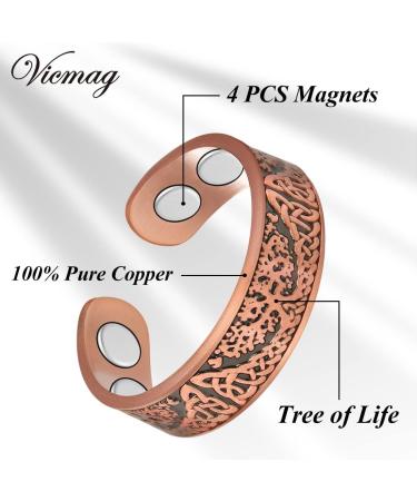 Vicmag Magnetic Copper Rings for Women - 4X Strength, 3500 Gauss Magnets, Adjustable, 100% Solid Pure Copper - 2PCS Set in Jewelry Gift Box (Copper Life Tree) - Buy Online on GoSupps.com