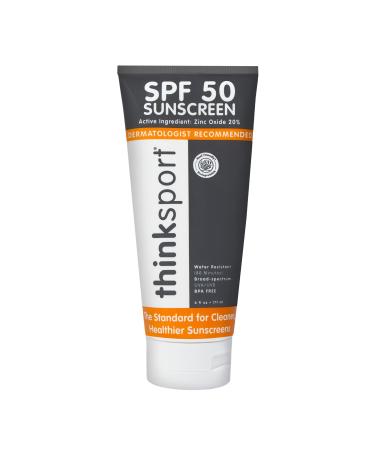 Thinksport SPF 50+ Mineral Sunscreen – Safe, Natural Sunblock for Sports & Active Use - Water Resistant Sun Cream –UVA/UVB Sun Protection – Vegan, Reef Friendly Sun Lotion, 6oz 6 Ounce (Pack of 1)