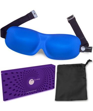 Contoured Sleep Mask - Adjustable Strap with Buckle Lock for Comfortable Light Blocking - Includes Travel Pouch - Blue