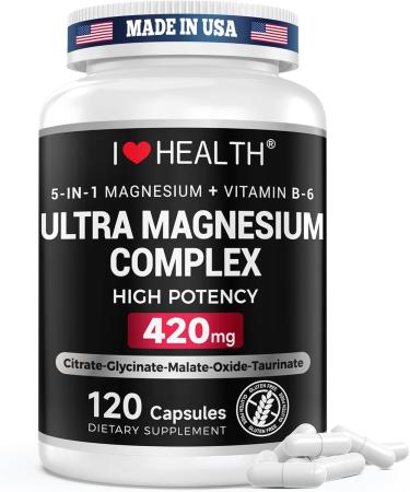 I LOVE HEALTH Benfotiamine 600mg Plus 20mg Vitamin B1 and Magnesium Complex Supplement 420mg- 30mg Vitamin B6-5 in 1 Ultra Absorption Magnesium Glycinate