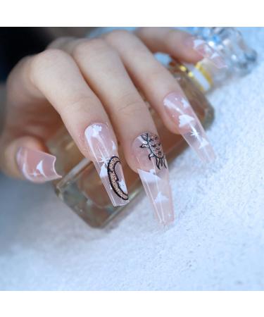 French fake nail long shiny coffin press on nails sun and moon complete cover acrylic nails kind for women and girls 24pcs