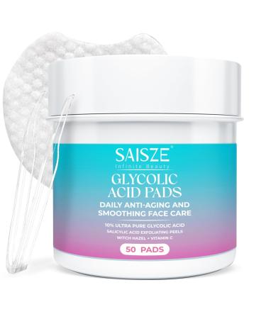 SAISZE Glycolic Acid Pads for Face Exfoliating Pads for Facial Radiance with Salicylic Acid 50 Count