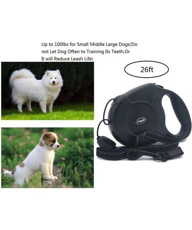 Retractable Dog Leads 26ft Pet Adjustable Leash for Small Medium Large Dogs Up to 49.8Kg (Black) - Buy Online on GoSupps.com