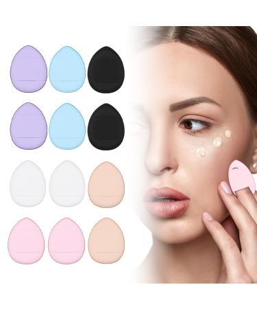 12 Pieces Mini Sponges Powder Finger Puff Sponges Puff Powder with Finger Holder Strap Mini Beauty Blender Face Eyes Makeup Pads for Liquid Cosmetic Foundation