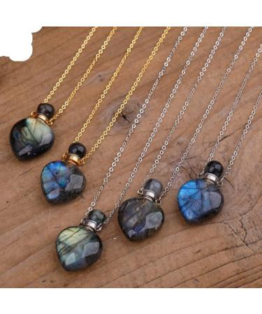 Elegant Heart Stone Essential Oil Pendant Necklace - Roses Amethysts Quartz & Labradorite - Perfect Jewelry Gift for Women - Buy Online on GoSupps.com