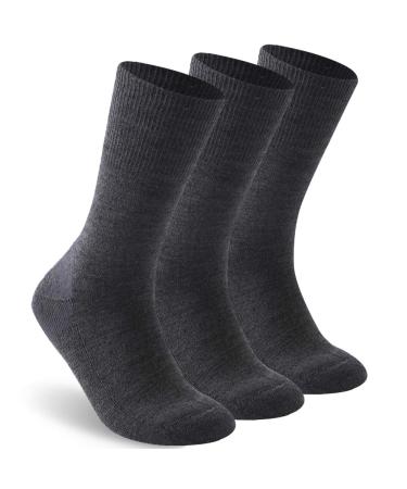 Facool Diabetic Socks for Men Women Merino Wool Non-Binding Top Crew Socks with Cushion Sole Seamless Toe 3 Pairs Dark Grey X 3 X-Large