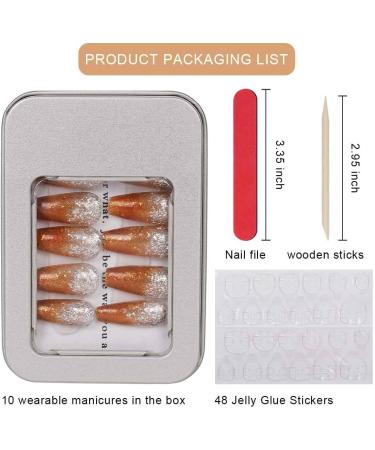 Slymeay Coffin False Nails Long Fake Nails Gold Glitter Press on Nails Acrylic False Nails for Women and Girls(tuhaojin-XS) - Buy Online on GoSupps.com