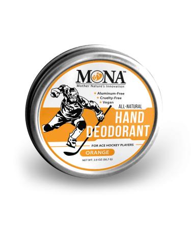 MONA BRANDS All Natural HAND DEODORANT for Ace Hockey Players | For athletes who wear gloves | Vegan  Non-GMO  and Cruelty free | ORANGE Scent | 2.0 oz. (1 Unit ORANGE  Full Size (2.0 oz.)) Full Size (2.0 Ounce) 1 Unit O...