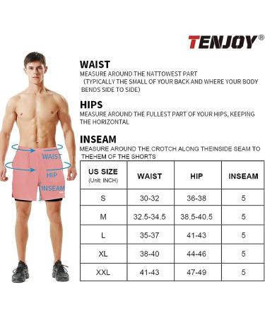 TENJOY Men's 2 in 1 Running Shorts - Quick Dry Gym Athletic Workout Shorts in Light Pink - Medium Size - Buy Online on GoSupps.com