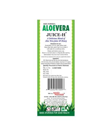 BASIC AYURVEDA Aloe Vera Juice with Honey 32.46 Fl Oz (960ml) | Supports Digestive Health Hydration & Skin Wellness | Cold Pressed Herbal Juice | Natural Cleanse | No Added Sugar - Buy Online on GoSupps.com