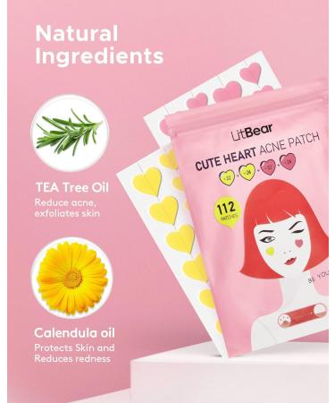Pimple Patch Heart Shape 112 Hydrocolloid Acne Patches with Tea Tree Oil & Salicylic Acid (Pink & Yellow) - LitBear Spot Patche for Face - Zit Spot Sticker - 14mm & 10mm - Buy Online on GoSupps.com