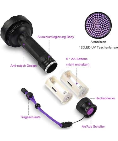 128 LEDs UV Flashlight with Protective Glasses - 395nm UV Light for Detecting Scorpions Pet Urine & Counterfeit Money - Buy Online on GoSupps.com