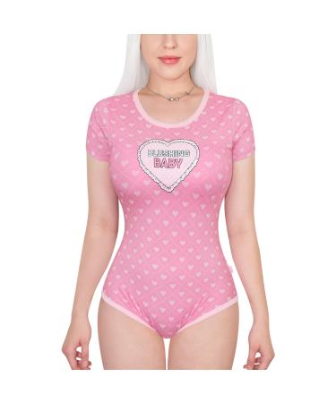 LittleForBig Cotton Romper Onesie Lace Pajamas Bodysuit - Blushing Baby Ruffle Butt Onesie Pink 4XL