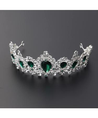 Lurrose Baroque Crystal Tiara - Vintage Rhinestone Wedding Crown Headpiece for Brides | Red Silver Green Hair Accessories - Buy Online on GoSupps.com