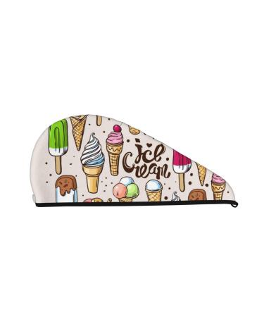 Ice Cream Microfiber Hair Towel Soft Super Absorbent Hair Towel Wrap for Women Coral Velvet Quick Dry Hair Cap for Long Curly and Thick Hair
