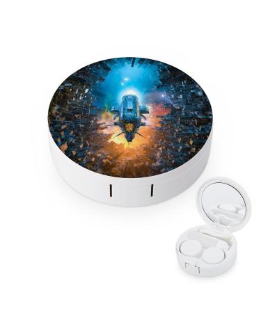 Futuristic City Space Station Round Case For Contact Lens Kit Storage Box with Mirror Printed