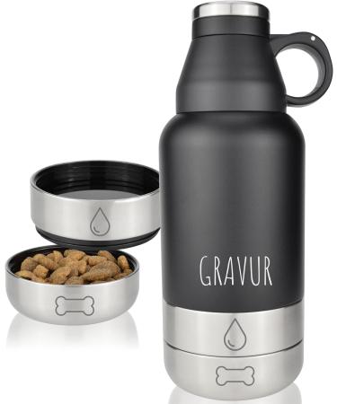 Milu drinking bottle dogs for 950ml - water bottle with food bowl isolated stainless steel dog drinking bottle dog bottle with feed container bowl dog hiking traveling walking black (+engraving)