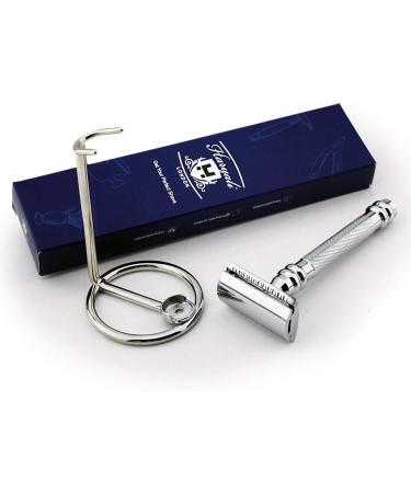 Retro Style Stainless Steel Safety Razor with Stand for Wet Shaving - Premium Blade-Free Experience - Buy Online on GoSupps.com
