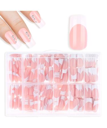 cobee Press on Nails Square Long  360 Pcs Coffin Fake Nails French Tip Nude Color False Nail Glossy Full Cover Glue on Nails Ballerina Nail Art Manicure Decorations for Women Girls(Rectangle)
