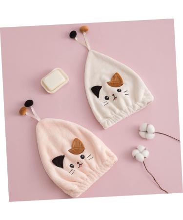 Ciieeo 2pcs Cat Dry Hair Cap Hair Towel Dry Hair Hat Cosmetiquera Hair Absorbent Cap Womens Bandana Supple Hair Caps Hair Turbans for Wet Hair Bath Hat Princess Hat Coral Fleece Thicken As Shown 33X27CM - Buy Online on GoSupps.com