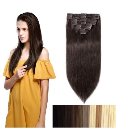 Clip In Extensions Human Hair Real Remy Human Hair Extensions Hair Extension 8pcs 18clips Straight 90g-40cm (#2 Dark Brown)