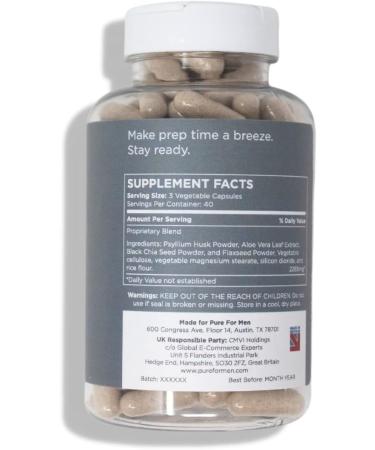 Pure for Men Digestive Regularity Supplement - 120 Vegan Capsules with Psyllium Husk, Aloe Vera, Chia & Flaxseeds - Stay Ready Fiber Blend - Non-GMO, Vegan - 120 Count - Buy Online on GoSupps.com