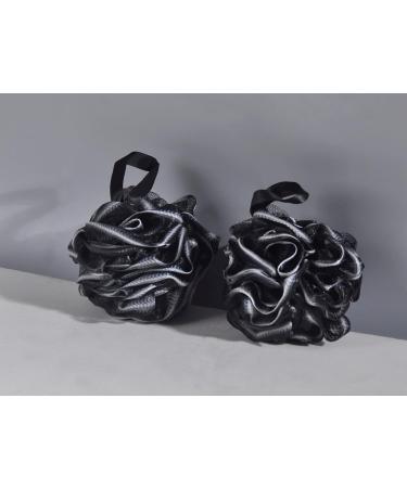 Exfoliating Bath Shower Loofah Sponge Set Set of 4 Body Wash Scrubber Poufs in Black - Buy Online on GoSupps.com