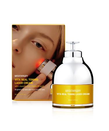 MEDITHERAPY VITA REAL Toning Laser Cream (1.7 fl.oz) Vitamin C E Moisturizer + LED Device Hydrating & Brightening Cream for Uneven Skin Tone & Dull Skin Glass Skin Korean Skincare