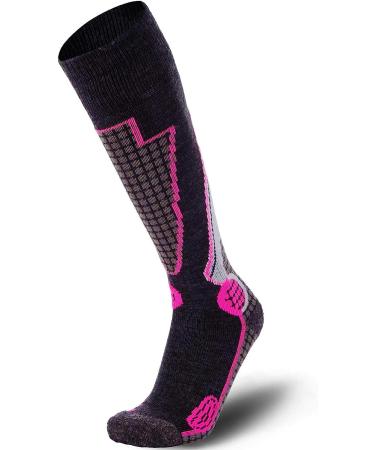 Pure Athlete High Performance Wool Ski Socks - Merino Wool Thermal OTC Socks 1 Pair - Black/Grey/Neon Pink - Small - Buy Online on GoSupps.com