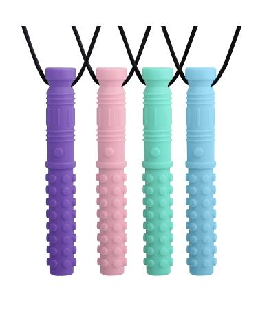 Sensory Chew Necklace 4 Pack Seeway Mace Chewy Necklace Sensory Chew Toys BPA Free Food Grade Silicone Safety for ADHD SPD Oral Motor Children Kids Boys and Girls