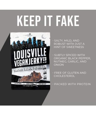 Louisville Vegan Jerky - Smoked Black Pepper, Gluten-Free, 21g Protein, 240 Cal, 3oz Bag - Buy Online on GoSupps.com