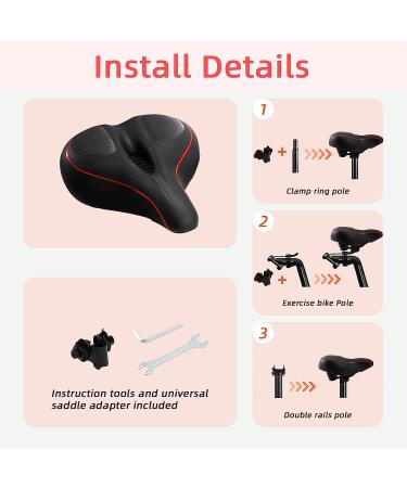 Oversized Memory Foam Bike Seat for Peloton & Spin Bikes | Waterproof Red Saddle | Universal Fit Replacement for Road & Exercise Bicycles - Buy Online on GoSupps.com