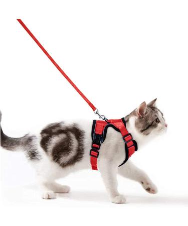 Cat dishes with a leash breakproof cat liner set adjustable soft kitten vest with reflective stripes breast dishes for small kittens (red XXS) red XXS