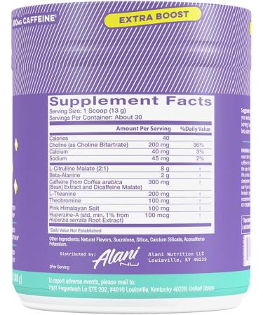 Alani Nu Pre Workout+ Powder Frozen Lemonade Extra Boost Sugar Free 300mg Caffeine L-Theanine Beta-Alanine Citrulline 30 Servings FROZEN LEMONADE 13.8 Ounce (Pack of 1) - Buy Online on GoSupps.com