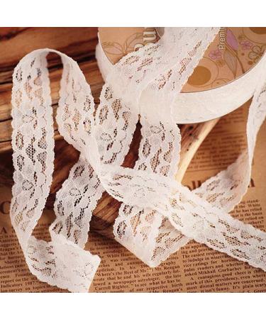 JUCOXO 1 Wide x 25 Yards Elastic Floral Pattern White Lace Ribbon for Decorating  Floral Designing and Crafts