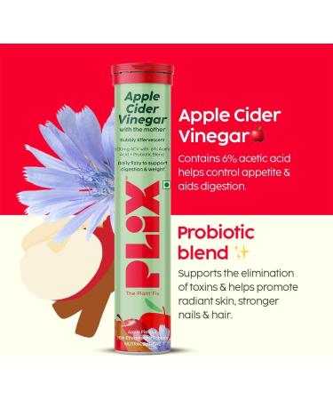 PL'IX - THE PLANT FIX Probiotics+ Apple Cider Vinegar Effervescent Tablets | Supports Digestion Improves Gut Health & Metabolism | With 10bn CFU | 15 Tablets Pack of 4 | For Men & Women - Buy Online on GoSupps.com