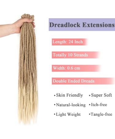 Leeven 24 Inch Ombre Blonde Double Ended Dreadlock Extension - 10 Strands Synthetic Handmade Dreads Hair Extensions - Buy Online on GoSupps.com