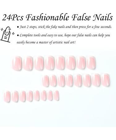 24Pcs French False Nails Long Nude Pink Coffin Style - Full Cover Press On Nails with Nail Glue for Women and Girls - Nail Art - Buy Online on GoSupps.com