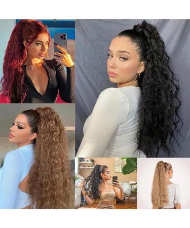 Ponytail Extensions Natural Synthetic Drawstring Long Curly Wavy Ponytail Hair Extension for Women Ponytail Hairpieces Burgundy Blond Fake Pony Tail for Women(Burgundy) 26inches Burgundy - Buy Online on GoSupps.com