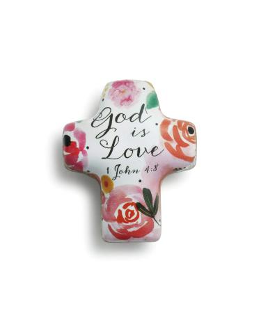 DEMDACO God is Love Scripture Floral Pink 2 x 2 Resin Stone Artful Cross Token Figurine