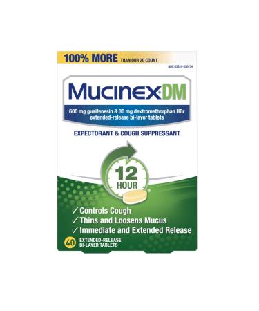 Mucinex DM 12 Hr Expectorant & Cough Suppressant Tablets 40ct. 40 Count (Pack of 1)