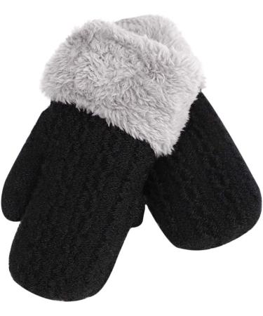 Toddler Winter Gloves with String - Warm Plush Knitted Black Gloves for 1-3Yrs - Buy Online on GoSupps.com